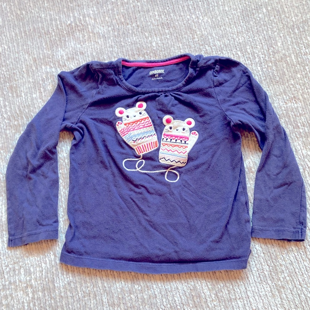 Gymboree Mouse Appliqué Long Sleeve Tee 3T Navy Winter Shirt Cotton